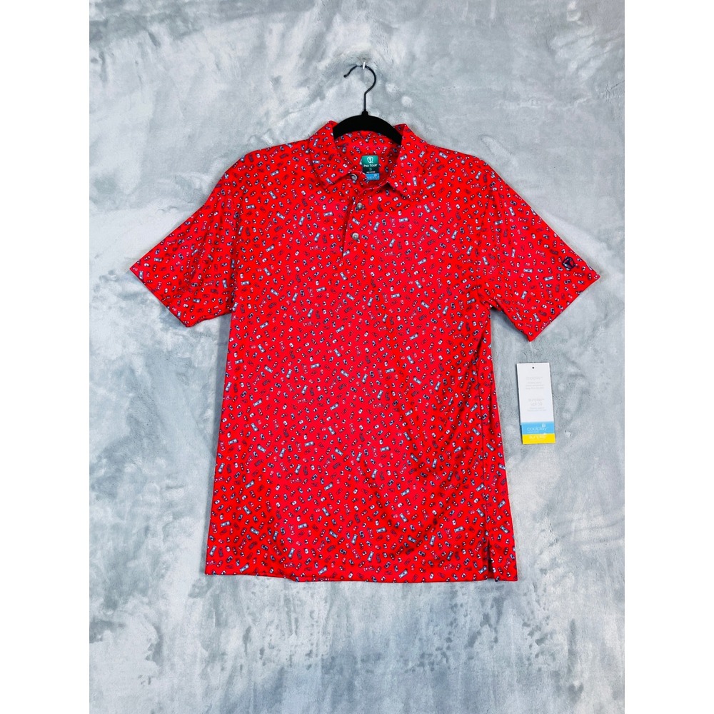 Pro Tour Golf Polo Mens S Red NWT Cocktail Print Coolplay UPF 50 Short Sleeve
